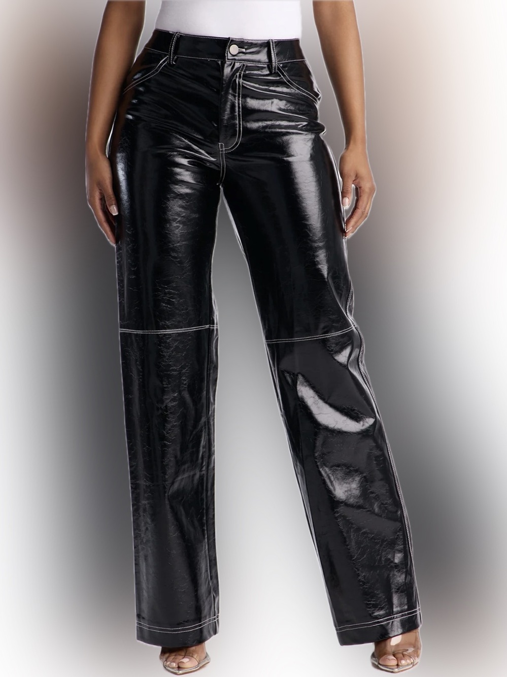 Faux leather Wide-Leg Vinyl Pants in Black